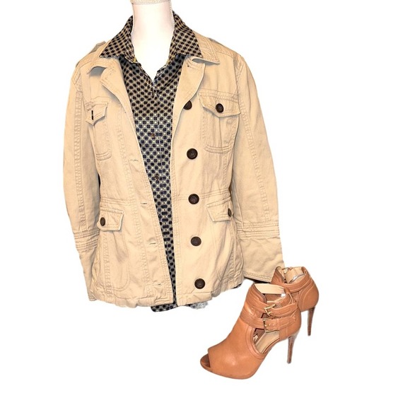 Jones New York - Signature Button Down Blouse w/lapel, blue + lime green, Large - Picture 9 of 10